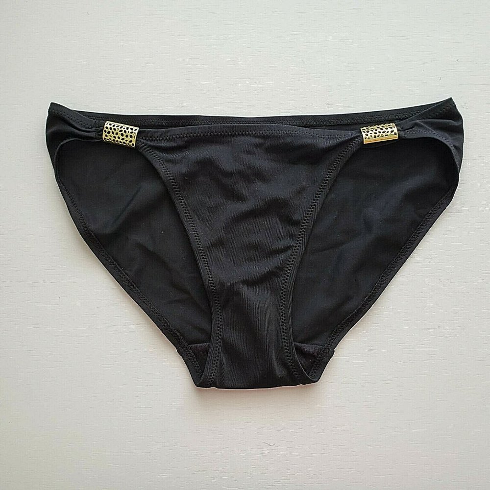 MARIE MEILI NWT Black Bikini Bottom Gold Accent XS